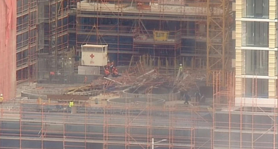 In April 18-year-old Sydney apprentice Christopher Cassaniti was crushed to death after 15-metre high scaffolding collapsed on him and a co-worker at a construction site in Macquarie Park. Source: 9 News