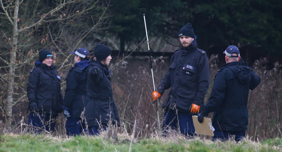 Officers scaled land in Ashford, Kent, where human remains were found. Source: PA/AAP