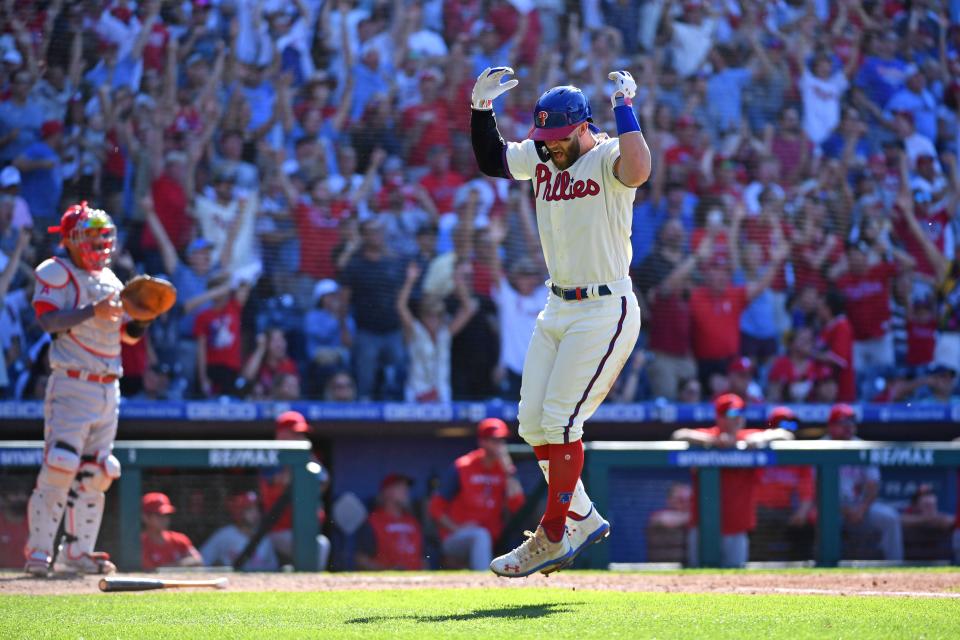 Bryce Harper celebrates a home run against the Angels on June 5.