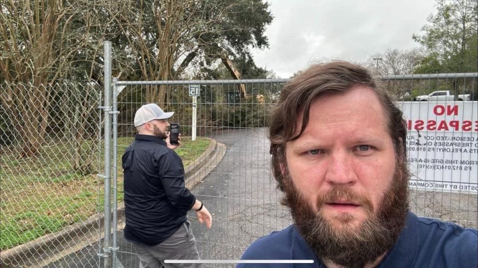 City Commissioner Jeremy Matlow posted this photo on Facebook of him and County Commissioner David O'Keefe at the site of the Tallahassee Police Department's new headquarters, where 20 oak trees were taken down over neighborhood objections. Matlow called it "a real betrayal of the public trust unfolding in front of us."