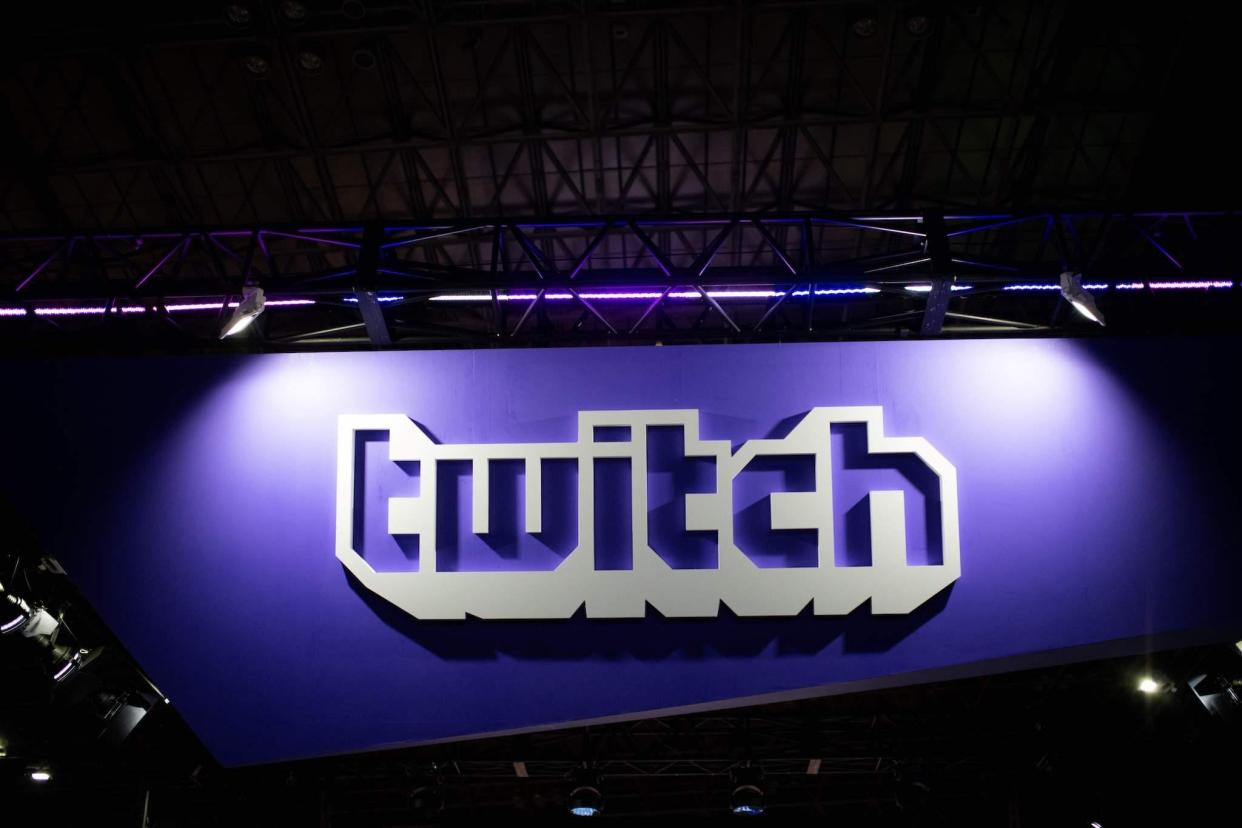 A picture taken at the Tokyo Game Show on September 21, 2018, shows the logo of the VOD and streaming video games company Twitch: MARTIN BUREAU/AFP via Getty Images