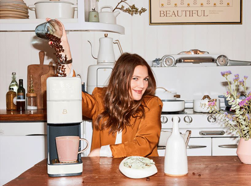 <p><a href="https://www.walmart.com/ip/Beautiful-Perfect-Grind-Programmable-Single-Serve-Coffee-Maker-White-Icing-by-Drew-Barrymore/2588145882">Walmart</a></p>
