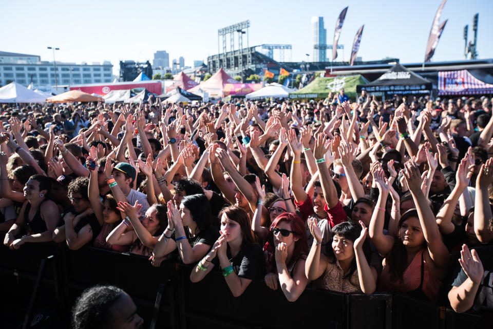 SAN FRANCISCO, CA - JUNE 23:  A view of the audience as The Ghost Inside performs at the Vans Warped Tour at AT&T Park on June 23, 2012 in San Francisco, California.  (Photo by Chelsea Lauren/WireImage)