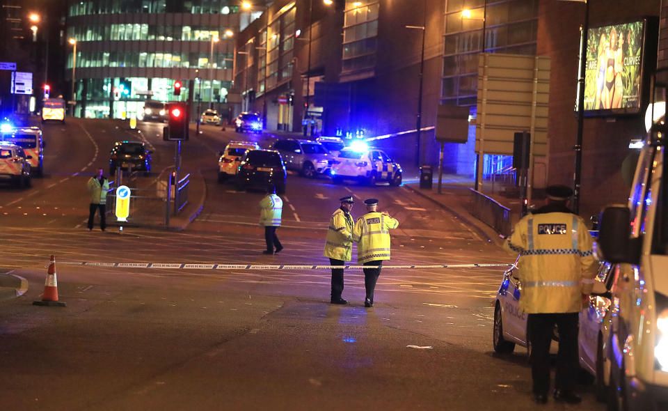 File photo dated 23/05/17 of emergency services at Manchester Arena after Salman Abedi launched a suicide attack during an Ariana Grande gig. Ruksana Ashraf has been jailed for fraudulent insurance frauds relating to the Grenfell Tower fire, Manchester bombing and Borough Market terror attack. PA.