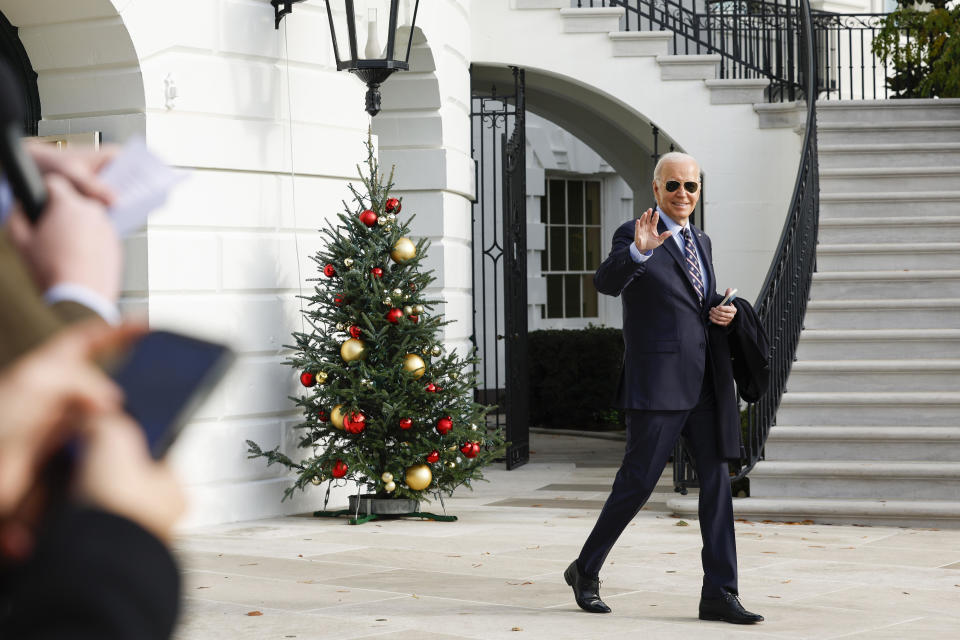 President Joe Biden walks to the South Lawn before boarding Marine One and departing the White House on December 05, 2023 in Washington, DC.  / Credit: Anna Moneymaker / Getty Images