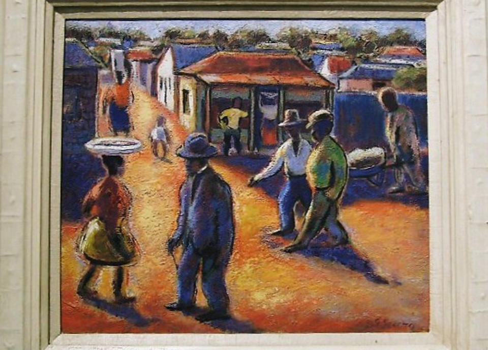 Gerard Sekoto's "street scene" oil on canvas. (AP Photo/The City of Tshwane)