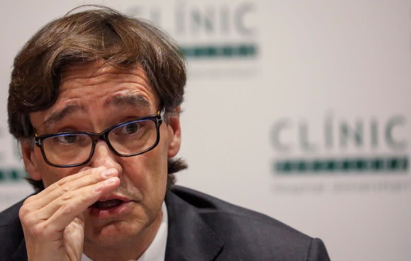 FILE PHOTO: Spain's Health Minister Salvador Illa attends a news conference at Hospital Clinic in Barcelona