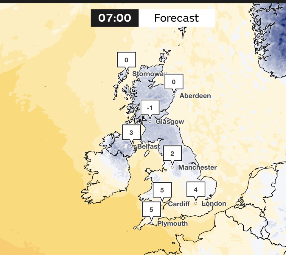 Temperatures could plunge below zero in the early hours of Monday morning (Met Office)