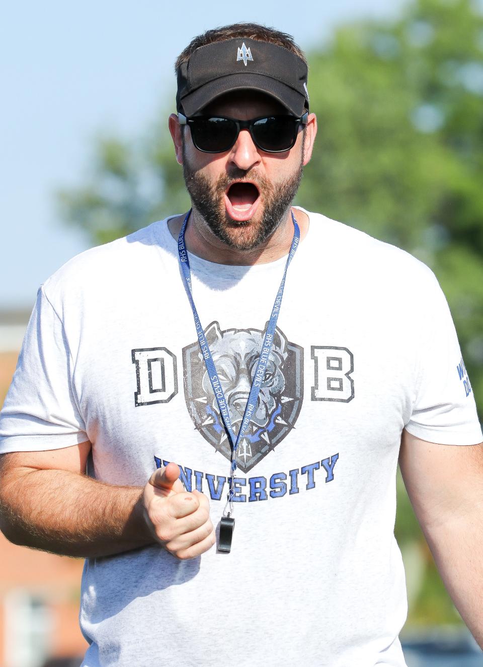 Randolph head coach Jonathan Marshall during a football practice on Monday, August 29, 2022.