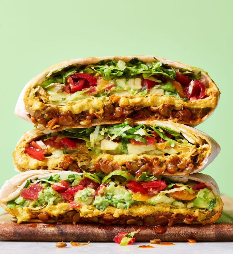 <p>We updated our fave <a href="https://www.delish.com/cooking/recipe-ideas/a52078/crunchwrap-supreme-recipe/" rel="nofollow noopener" target="_blank" data-ylk="slk:crunchwrap supreme;elm:context_link;itc:0;sec:content-canvas" class="link ">crunchwrap supreme</a> to be totally <a href="https://www.delish.com/cooking/g4783/easy-vegan-recipes/" rel="nofollow noopener" target="_blank" data-ylk="slk:vegan;elm:context_link;itc:0;sec:content-canvas" class="link ">vegan</a> and completely irresistible. Creamy vegan <a href="https://www.delish.com/cooking/recipe-ideas/a36816841/vegan-queso-recipe/" rel="nofollow noopener" target="_blank" data-ylk="slk:queso dip;elm:context_link;itc:0;sec:content-canvas" class="link ">queso dip</a> and meaty <a href="https://www.delish.com/cooking/g2161/lentil-recipes/" rel="nofollow noopener" target="_blank" data-ylk="slk:lentils;elm:context_link;itc:0;sec:content-canvas" class="link ">lentils</a> make a satisfying filling while a quick trip in a hot skillet adds crunch to every bite.</p><p>Get the <strong><a href="https://www.delish.com/cooking/recipe-ideas/a37051780/vegan-crunchwraps-recipe/" rel="nofollow noopener" target="_blank" data-ylk="slk:Vegan Crunchwraps recipe;elm:context_link;itc:0;sec:content-canvas" class="link ">Vegan Crunchwraps recipe</a></strong>.</p>