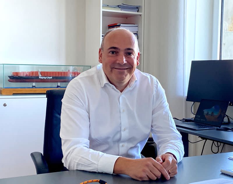 Hapag-Lloyd CEO Rolf Habben Jansen poses for picture during Reuters interview in Hamburg