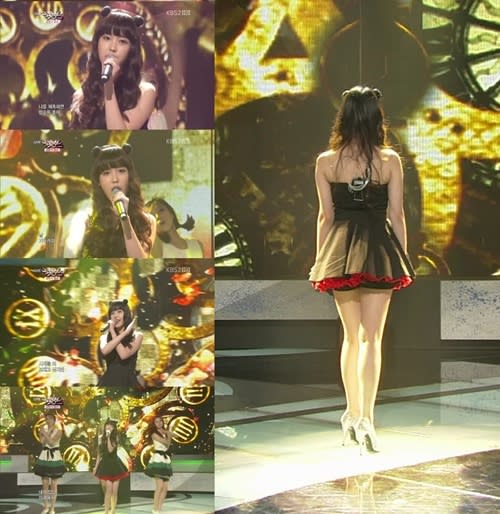 IU performing on KBS 2TV 'Music Bank' in a black mini dress