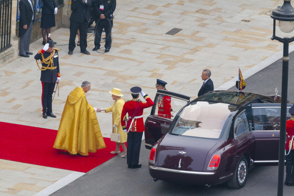 The Queen arriving at Prince William and Kate Middleton’s wedding