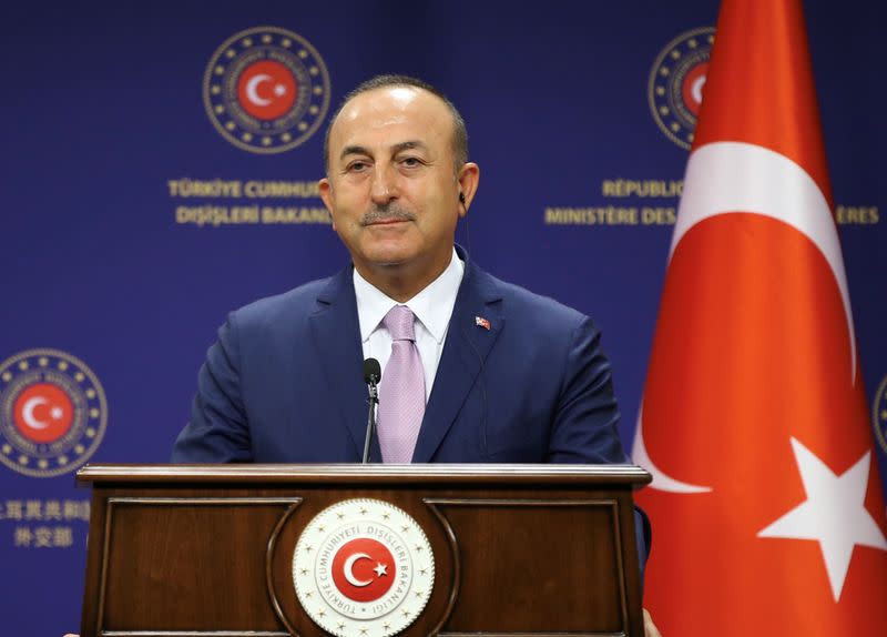 Turkish Foreign Minister Cavusoglu attends a news conference in Ankara