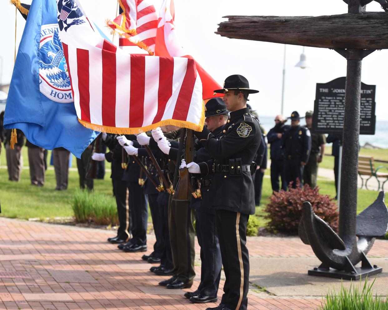 The St. Clair County Honor Guard bears multiple flags during the Peace Officer Memorial Day Ceremony on May 15, 2024.