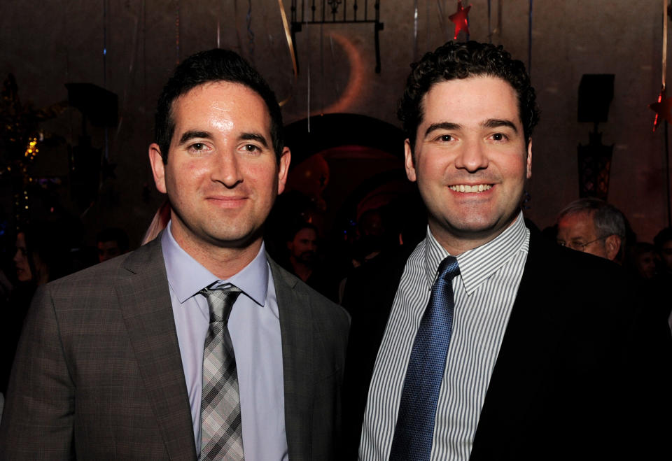 LOS ANGELES, CA - MARCH 19: Writers/directors Hayden Schlossberg (L) and Jon Hurwitz pose at the after party for the premiere of Universal Pictures' "American Reunion" at the Roosevelt Hotel on March 19, 2012 in Los Angeles, California. (Photo by Kevin Winter/Getty Images)