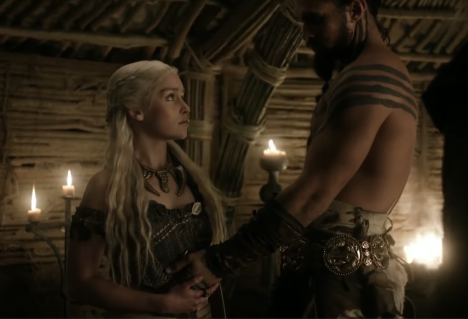 Khal Drogo touches Daenerys' stomach