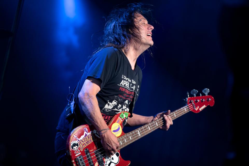 Robby Takac, Goo Goo Dolls' bass guitarist, performs in 2019 at Riverbend Music Center.