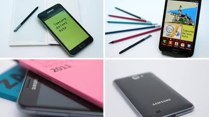 A collage of four images of the Samsung Galaxy Note from 2011.