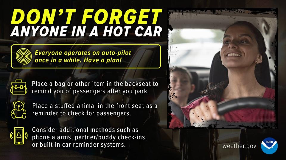 Ideas to help adults not leave a child in a hot car.