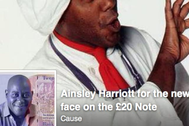 'Ainsley Harriott for the new face of the £20 note' on Facebook