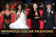 The Academy Awards' red carpet is all about style and sophistication, but in addition to delivering its fair share of glamorous gowns and daring new trends, the arrivals line is notorious for its fashion faux pas. Take a look back at the big-screen stars whose Oscar looks turned into big-time bombs.<br><br><a href="http://bit.ly/lifeontheMlist" rel="nofollow noopener" target="_blank" data-ylk="slk:Follow Matt Whitfield on Twitter!;elm:context_link;itc:0;sec:content-canvas" class="link ">Follow Matt Whitfield on Twitter!</a>