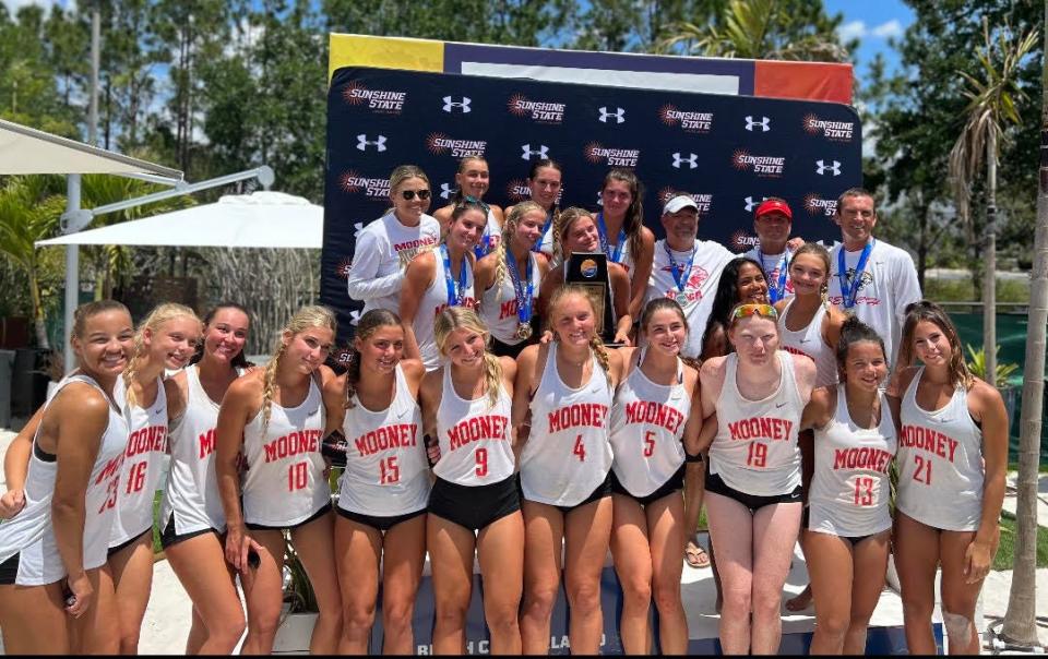 Members of the Cardinal Mooney beach volleyball team which won its second consecutive Sunshine State Athletic Conference title on Saturday.