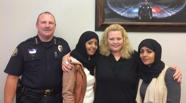 Fargo Police Chief David Todd arranged a reconciliation with Ms Hensley and sisters Sarah and Leyla Hassan Picture: Fargo Police