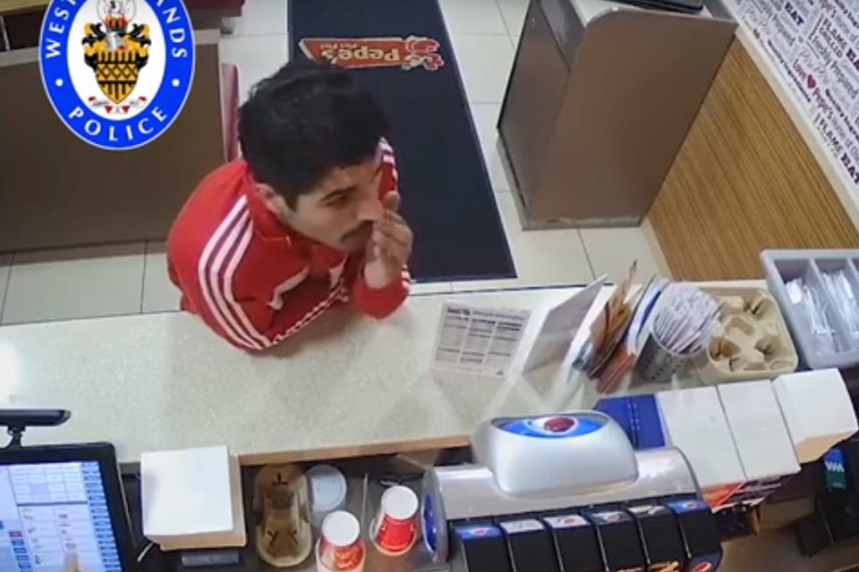 Janbaz Tarin in a chicken shop while he was on the run after killing his wife Raneem Oudeh and her mother Khaola Saleem (PA)