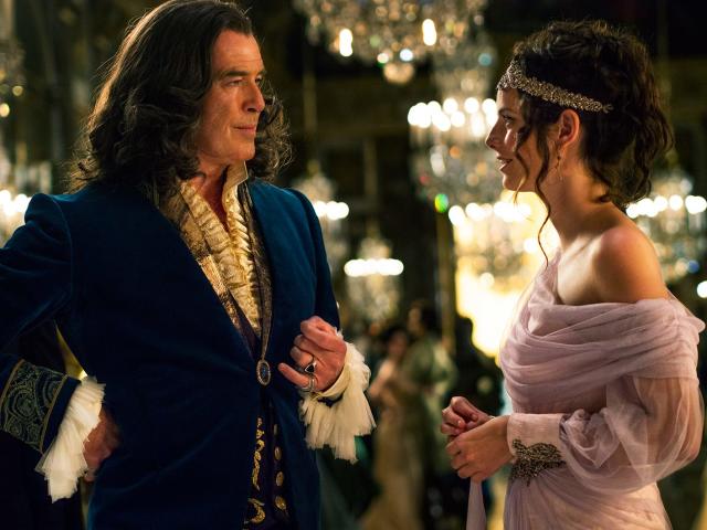 King Louis XIV (Pierce Brosnan) reconnects with his long-lost daughter (Kaya Scodelario) in &quot;The King&#39;s Daughter.&quot;