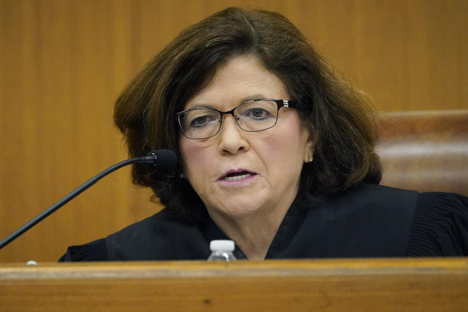 Special Chancellor Debbra K. Halford, speaks during a hearing Tuesday, July 5, 2022, on a lawsuit filed by Mississippi's only abortion clinic, which is trying to remain open by blocking a law that would ban most abortions in the state, in Jackson, Miss. On June 24, the U.S. Supreme Court overturned Roe v. Wade, ending constitutional protections for abortion. (AP Photo/Rogelio V. Solis, Pool)