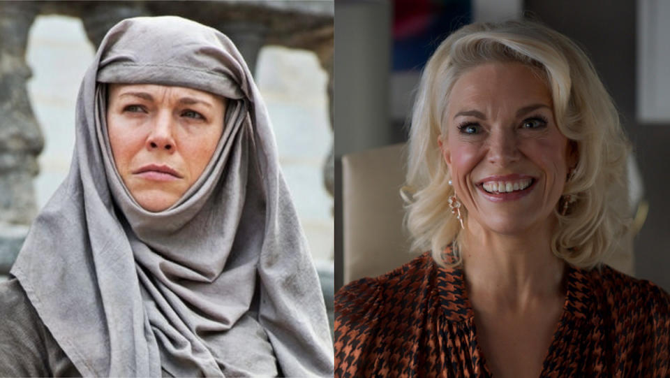 A side by side of Hannah Waddingham in Game of Thrones and Ted Lasso