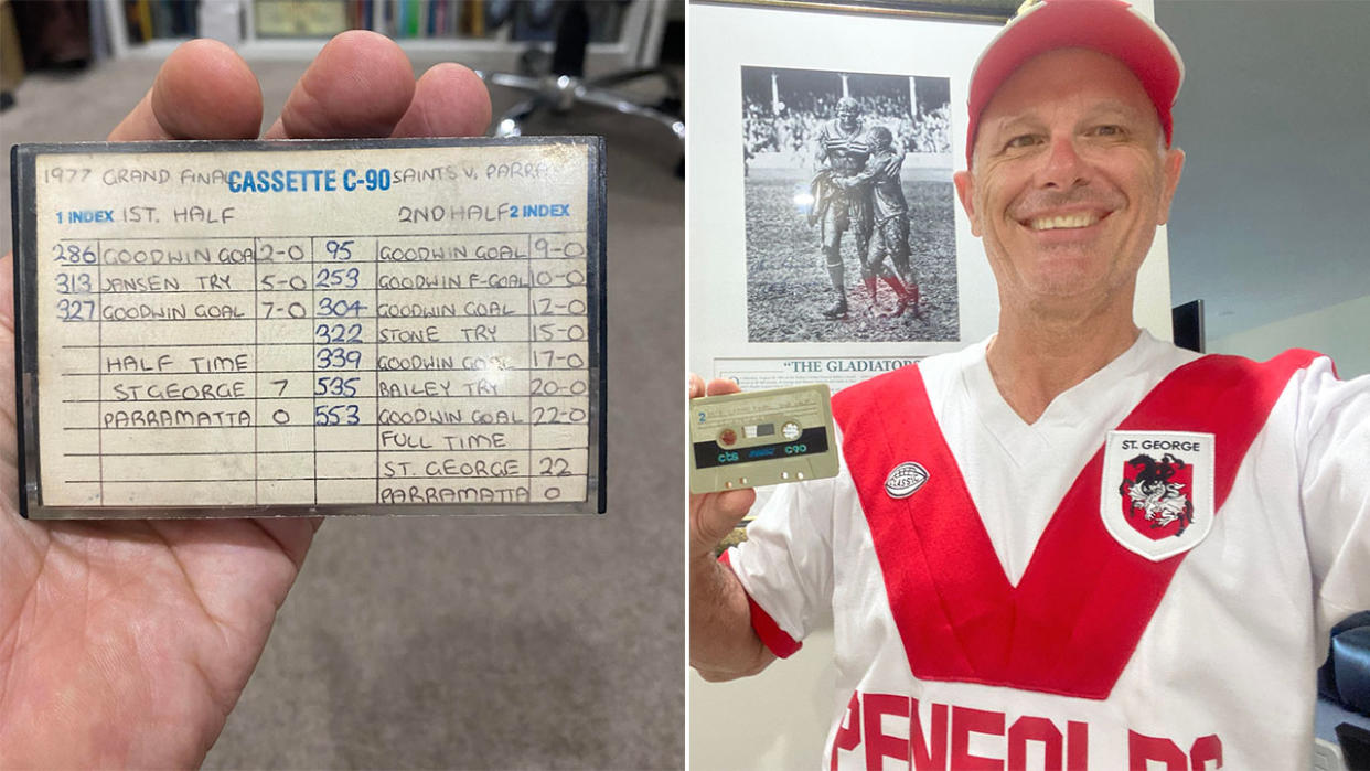 Seen here, Dragons fan Wayne Walters with an incredible piece of rugby league memorabilia that had sat in a shoe box for decades. 