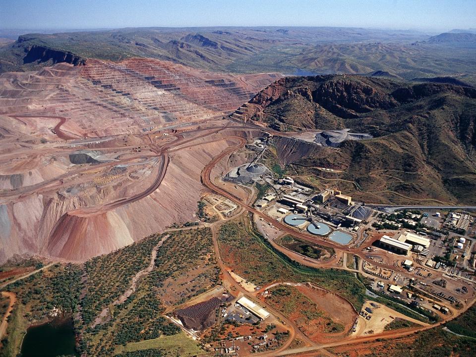 An aerial photo of the Argyle diamond mine in Australia.