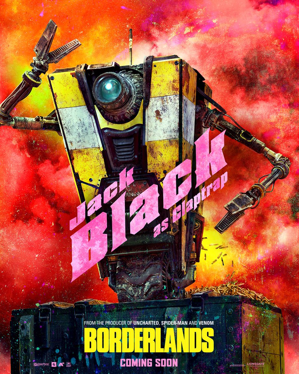 Jack Black poses as a robot on Boderlands poster.