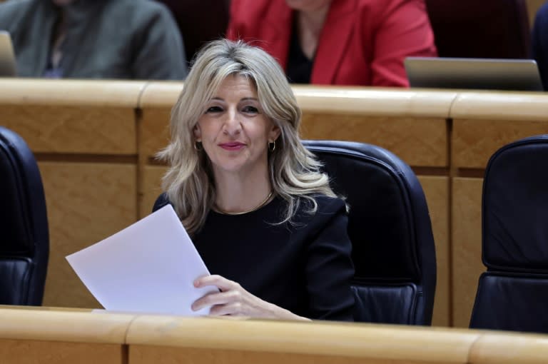 La líder de Sumar y vicepresidenta segunda del gobierno, Yolanda Díaz, durante una sesión plenaria del Parlamento español, el 10 de enero de 2024 en Madrid (Thomas Coex)