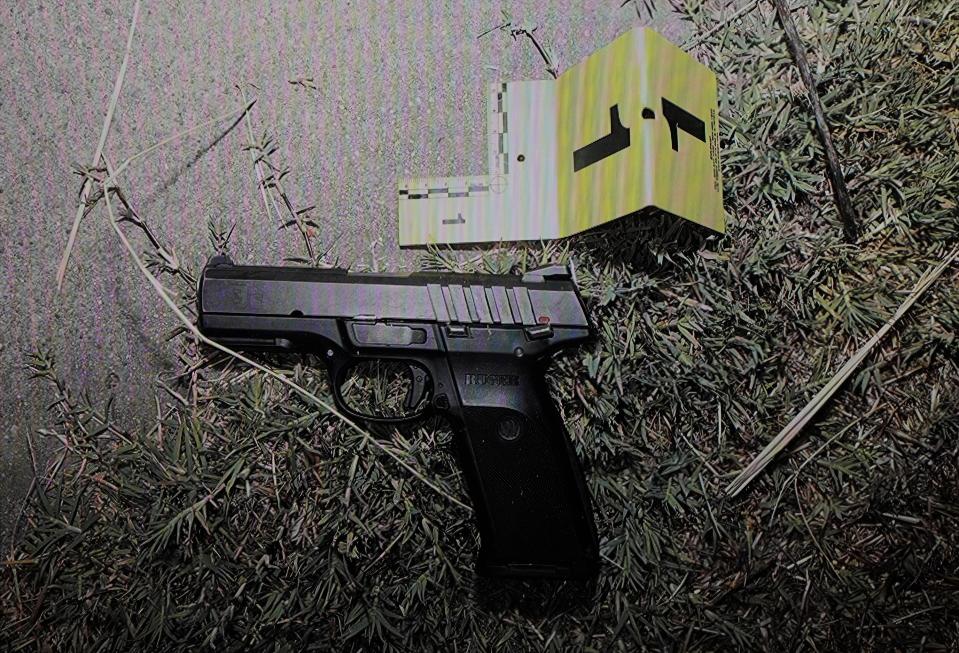 This forensic image released by the Los Angeles County Sheriff Department shows a Ruger handgun photographed at the scene of the shooting of 29-year-old Dijon Kizzee, in downtown Los Angeles Thursday, Sep. 17, 2020. The Sheriff's Department says Kizzee was shot when he made a motion toward a handgun that he dropped, but the video doesn't show that. Authorities say the confrontation began when deputies tried to stop Kizzee for a bicycle traffic violation. (Los Angeles County Sheriff Department via AP)