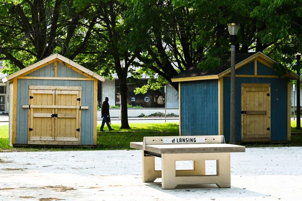 A ping pong table and sheds at Reutter Park on Wednesday, May 24, 2023, in Lansing.