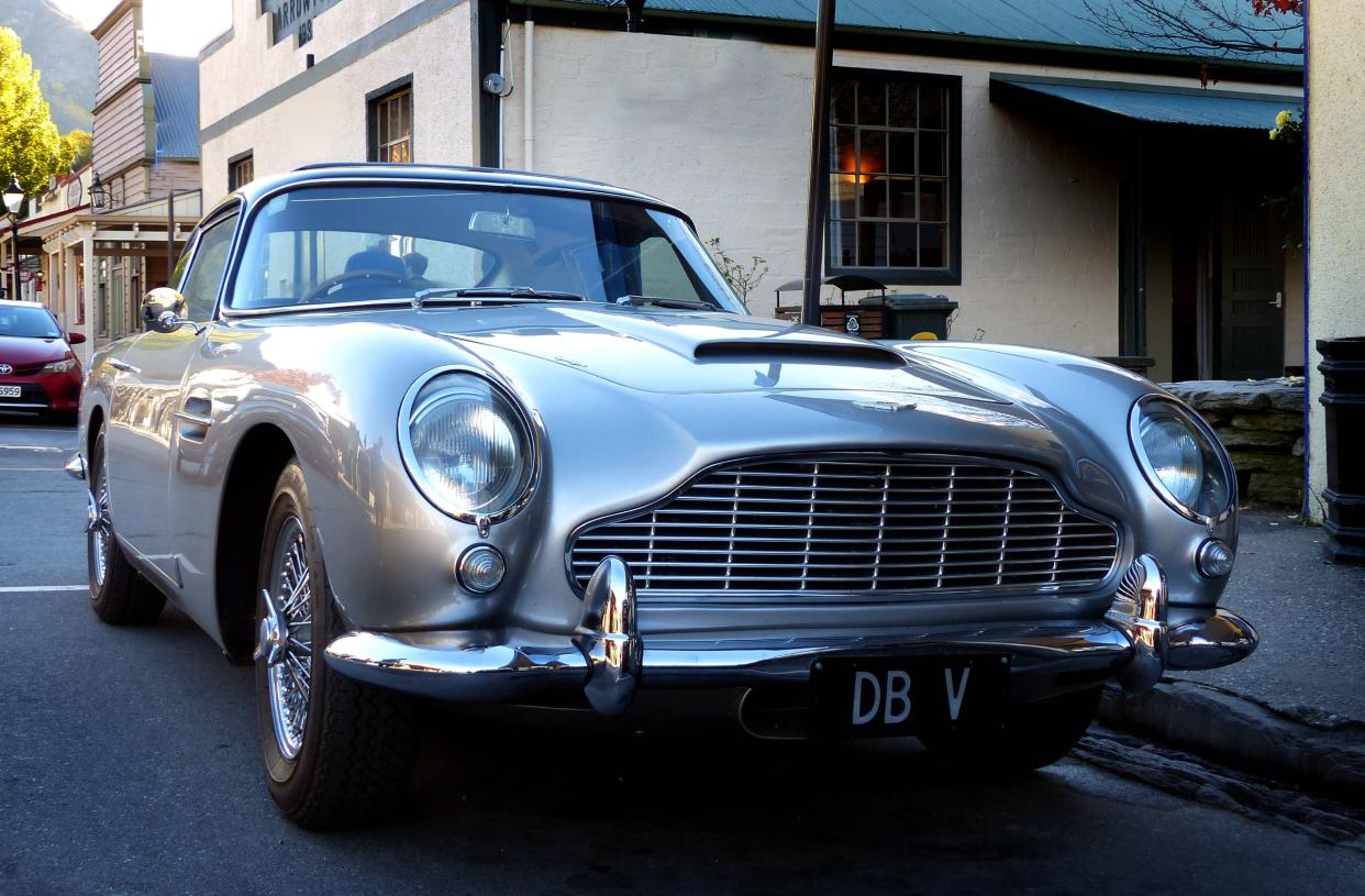 Silver vintage car on a European street