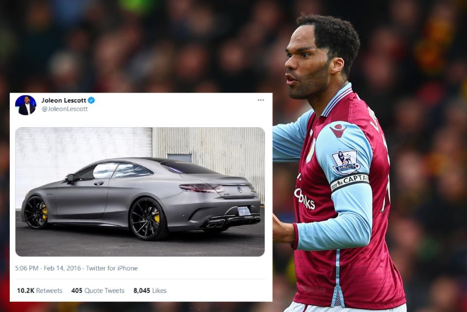 <p>Joleon Lescott tweeted a picture of a Mercedes after losing 6-0 but said it was an accident</p> (Getty)