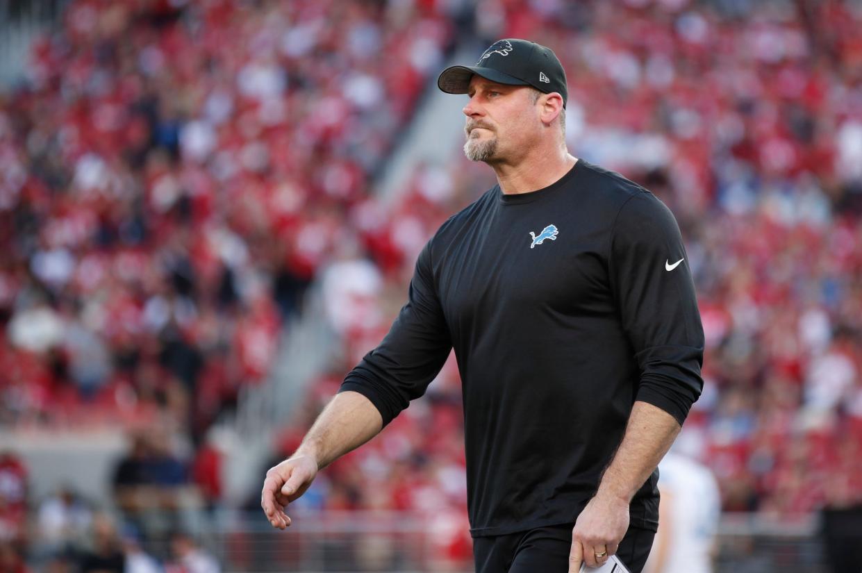 Lions coach Dan Campbell at the NFC championship game vs. the San Francisco 49ers at Levi's Stadium in Santa Clara, California, on Sunday, Jan. 28, 2024.