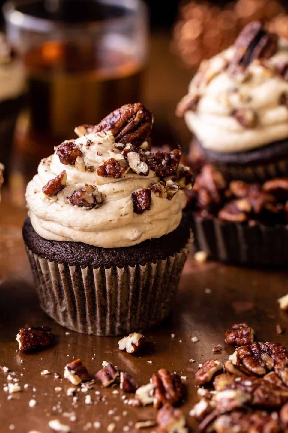 Chocolate Bourbon Pecan Pie Cupcakes