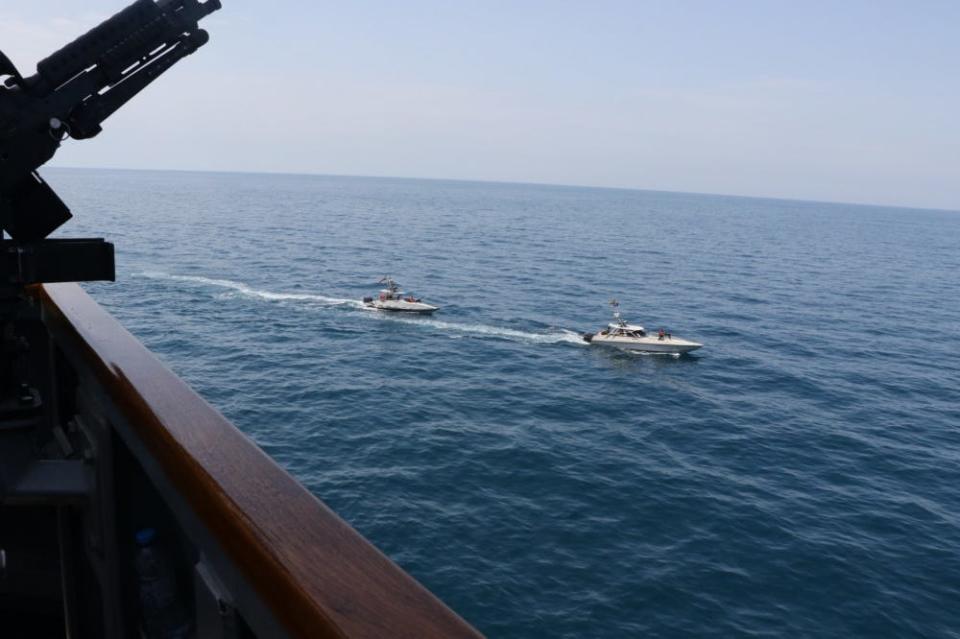 Iranian Islamic Revolutionary Guard Corps Navy (IRGCN) vessels conducted unsafe and unprofessional actions against U.S. Military ships by crossing the ships’ bows and sterns at close range while operating in international waters of the North Arabian Gulf