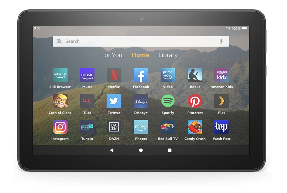 Fire HD 8 Tablet from amazon with apps on screen, facebook, netflix, spotify (Photo via Amazon)