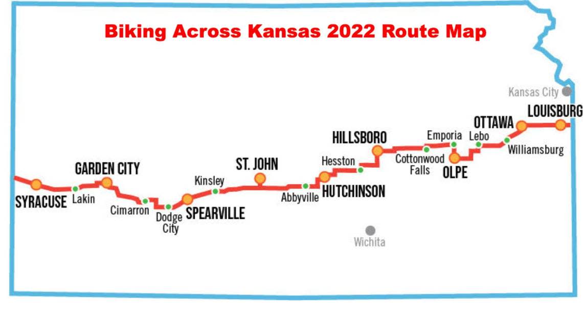 Biking Across Kansas 2022 route map