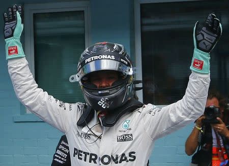 Germany Formula One - F1 - German Grand Prix 2016 - Hockenheimring, Germany - 30/7/16 - Mercedes' Nico Rosberg reacts after qualification. REUTERS/Ralph Orlowski