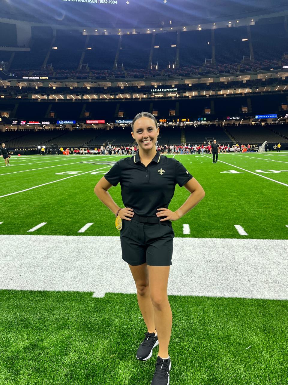 Noel Kruse was an athletic training intern for the New Orleans Saints this summer. She is pictured here inside the Caesars Superdome, where the Saints play their home games.