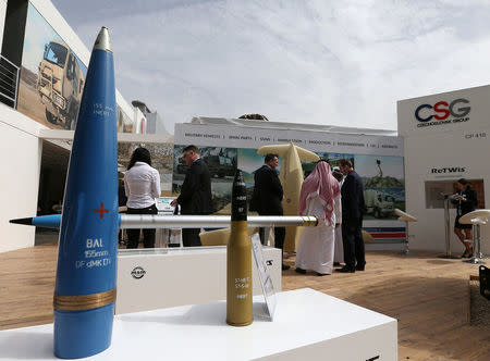 Munitions are on display during the International Defence Exhibition and Conference (IDEX) in Abu Dhabi, United Arab Emirates February 19, 2017. REUTERS/Stringer