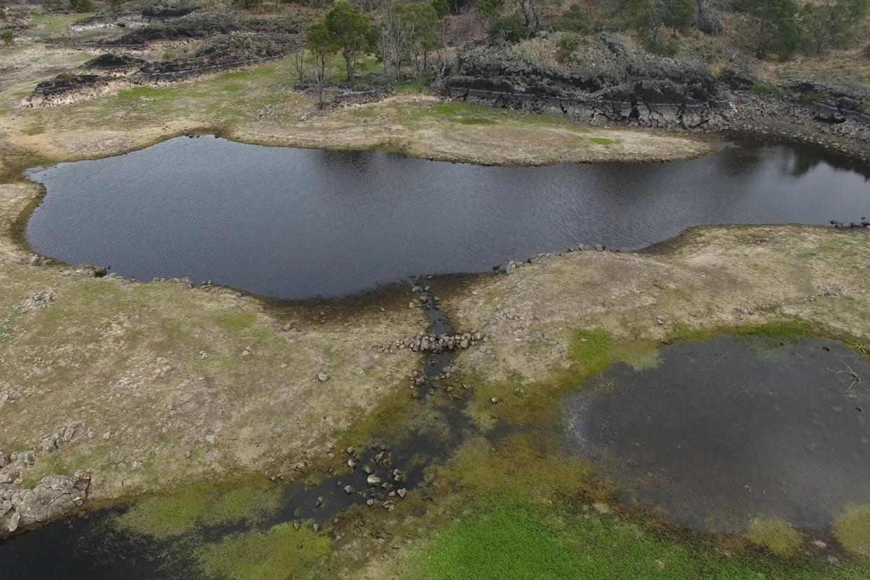 Photograph of the Budj Bim Cultural Landscape and stone-lined channels and pools set up by the Gunditjmara people: Gunditj Mirring Traditional Owners Aboriginal Corporation