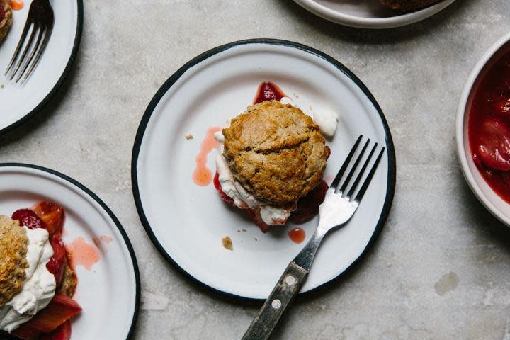 Rye Shortcakes with Roasted Strawberries and Rhubarb by Yossy Arefi on Food52